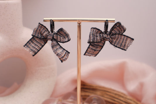 Neutral Plaid Bow Dangle