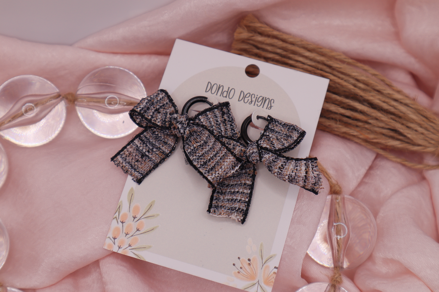 Neutral Plaid Bow Dangle