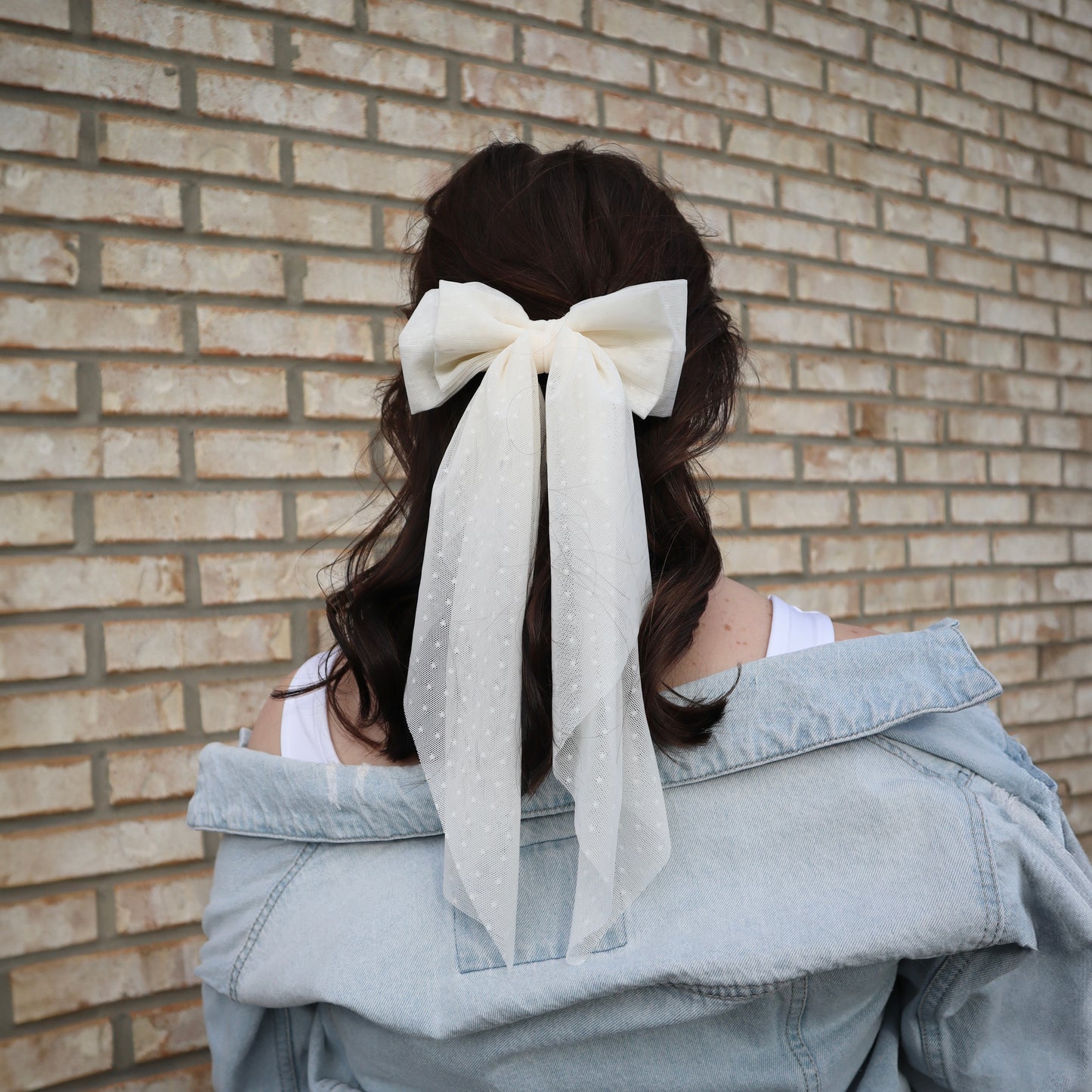 White Chiffon Polka Dot Bow