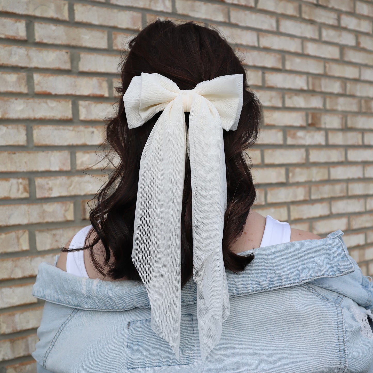 White Chiffon Polka Dot Bow